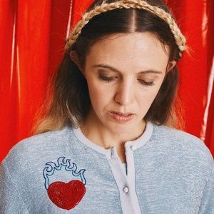 Hand Embroidered Heart Blue Glitter Lurex Cardigan